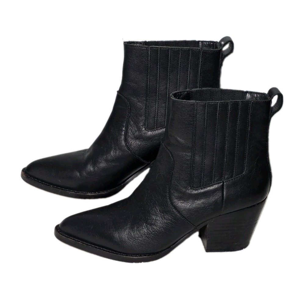 J. Crew Boots Women's 6.5 Black Leather Chelsea Western Pull on Pointed AC329 Hi